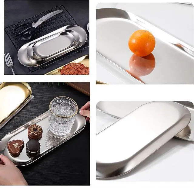 Alt view image 5 of 7 - 4 Pcs 7 Inch x 3.3 Inch Trinket Tray, Silver Stainless Steel, for Serving Trays Towel Storage Dish Plate Tea Fruit Trays Jewelry Plate Decorative Storage Tray