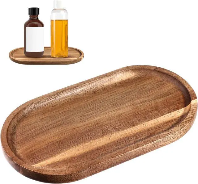 Main image of Small Acacia Wood Serving Trays Mini Wooden Platters Wooden Vanity Tray Dispenser Wood Counter Plates Bathroom Countertop Organizer Trays Coffee Bar Tray Appetizer Serving Board Snack Serve Board