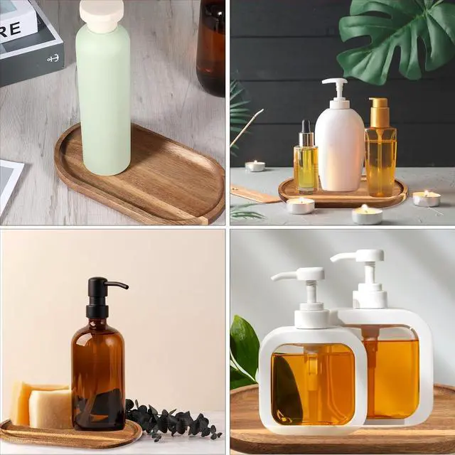 Alt view image 6 of 7 - Small Acacia Wood Serving Trays Mini Wooden Platters Wooden Vanity Tray Dispenser Wood Counter Plates Bathroom Countertop Organizer Trays Coffee Bar Tray Appetizer Serving Board Snack Serve Board