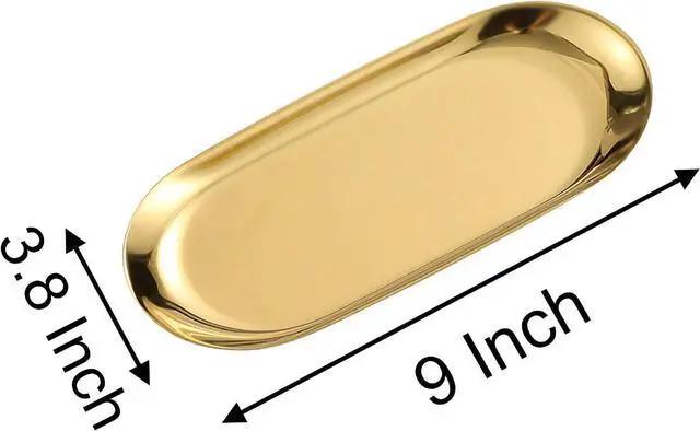 Alt view image 2 of 7 - 1 Pcs Gold Trinket Tray Oval Stainless Steel Small Serving Trays Towel Storage Dish Plate Tea Fruit Trays Jewelry Plate Decorative Storage Tray (Gold 1pcs, 9 x 3.8 Inch)