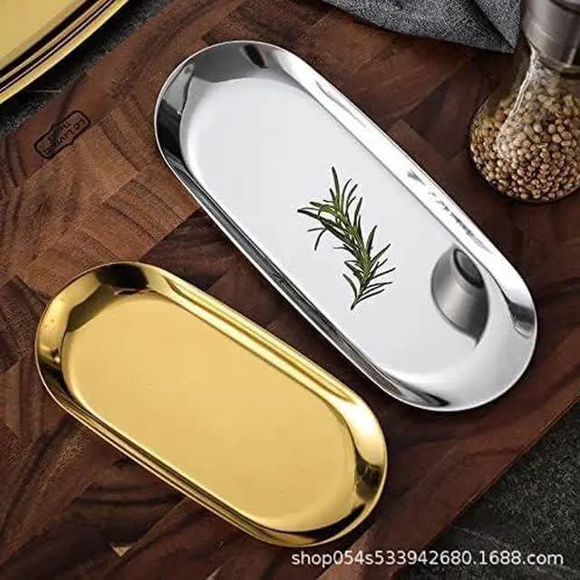 Alt view image 4 of 7 - 1 Pcs Gold Trinket Tray Oval Stainless Steel Small Serving Trays Towel Storage Dish Plate Tea Fruit Trays Jewelry Plate Decorative Storage Tray (Gold 1pcs, 9 x 3.8 Inch)