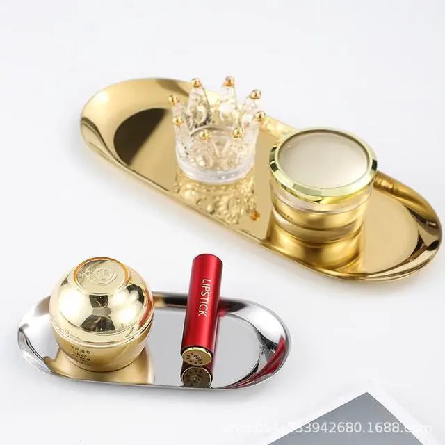 Alt view image 3 of 7 - 1 Pcs Gold Trinket Tray Oval Stainless Steel Small Serving Trays Towel Storage Dish Plate Tea Fruit Trays Jewelry Plate Decorative Storage Tray (Gold 1pcs, 9 x 3.8 Inch)