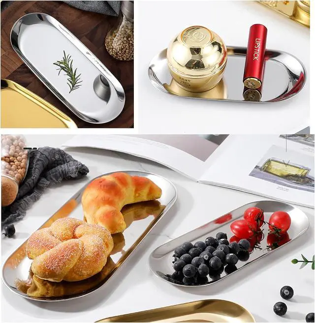 Alt view image 7 of 7 - 4 Pcs 7 Inch x 3.3 Inch Trinket Tray, Silver Stainless Steel, for Serving Trays Towel Storage Dish Plate Tea Fruit Trays Jewelry Plate Decorative Storage Tray