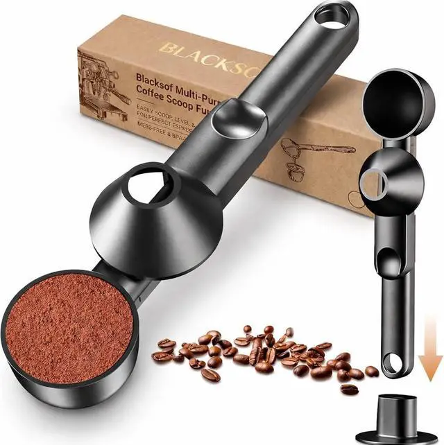 Main image of Coffee Scoop & Funnel for Reusable K Cup Pods 2 Tablespoon Measuring Spoon for Ground Coffee, Protein Powder, and Tea No-Spill Design, Ideal for Kitchen Storage (1, Black)