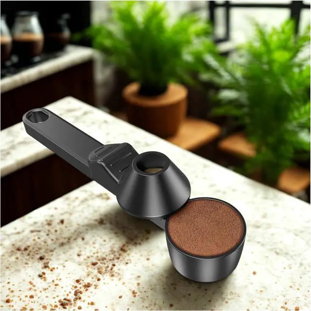 Alt view image 4 of 7 - Coffee Scoop & Funnel for Reusable K Cup Pods 2 Tablespoon Measuring Spoon for Ground Coffee, Protein Powder, and Tea No-Spill Design, Ideal for Kitchen Storage (1, Black)
