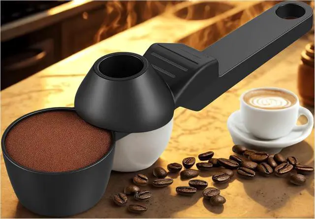 Alt view image 7 of 7 - Coffee Scoop & Funnel for Reusable K Cup Pods 2 Tablespoon Measuring Spoon for Ground Coffee, Protein Powder, and Tea No-Spill Design, Ideal for Kitchen Storage (1, Black)