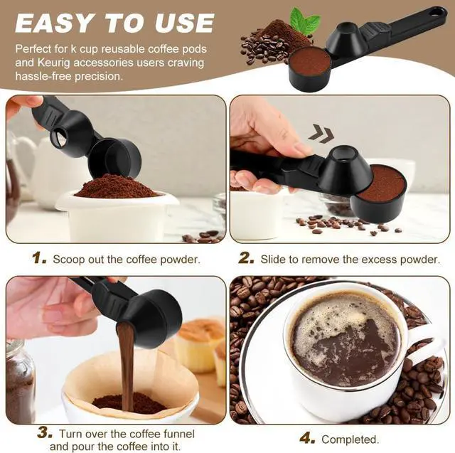 Alt view image 2 of 7 - Coffee Scoop & Funnel for K-Cups Reusable, Coffee Spoon with Slide Scoop Measuring Scoo p with Funnel for Filling Water Bottles for Ground Coffe e Protein Powder without Spilling