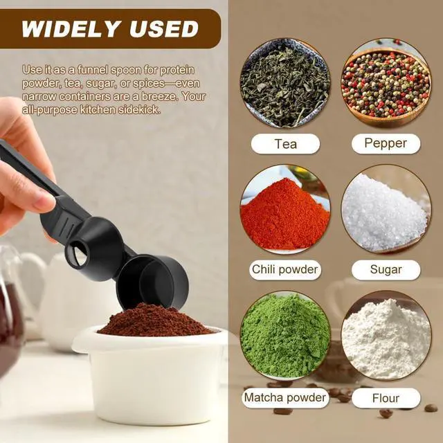 Alt view image 3 of 7 - Coffee Scoop & Funnel for K-Cups Reusable, Coffee Spoon with Slide Scoop Measuring Scoo p with Funnel for Filling Water Bottles for Ground Coffe e Protein Powder without Spilling