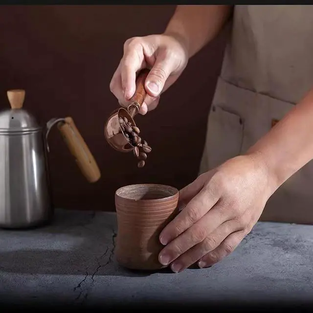 Alt view image 2 of 5 - Vintage Coffee Measuring Spoon - 304 Stainless Steel, Coffee Scoop10g Capacity, Walnut Handle - Perfect for Coffee, Tea, and More (Rose Gold)