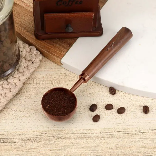 Alt view image 4 of 5 - Vintage Coffee Measuring Spoon - 304 Stainless Steel, Coffee Scoop10g Capacity, Walnut Handle - Perfect for Coffee, Tea, and More (Rose Gold)