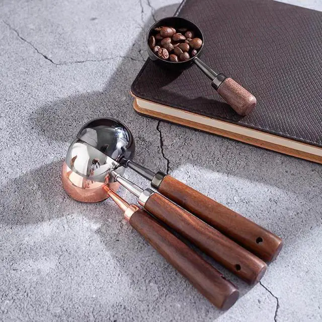 Alt view image 5 of 5 - Vintage Coffee Measuring Spoon - 304 Stainless Steel, Coffee Scoop10g Capacity, Walnut Handle - Perfect for Coffee, Tea, and More (Rose Gold)