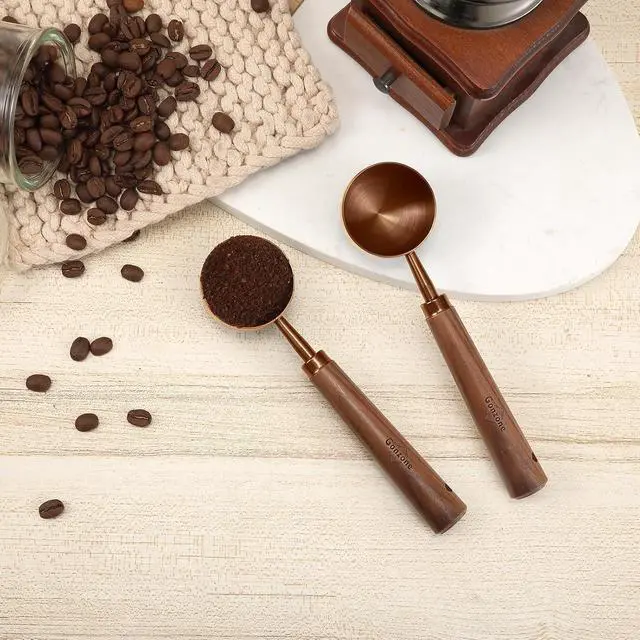 Alt view image 3 of 5 - Vintage Coffee Measuring Spoon - 304 Stainless Steel, Coffee Scoop10g Capacity, Walnut Handle - Perfect for Coffee, Tea, and More (Rose Gold)