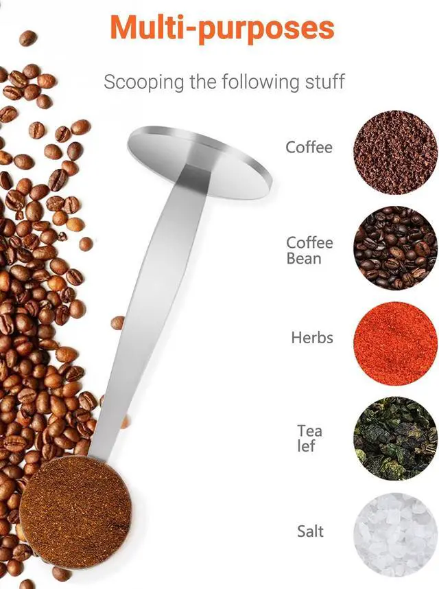 Alt view image 4 of 7 - Two-in-One Stainless Steel Coffee Scoop Tamping Spoon