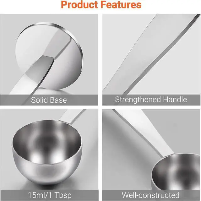 Alt view image 6 of 7 - Two-in-One Stainless Steel Coffee Scoop Tamping Spoon