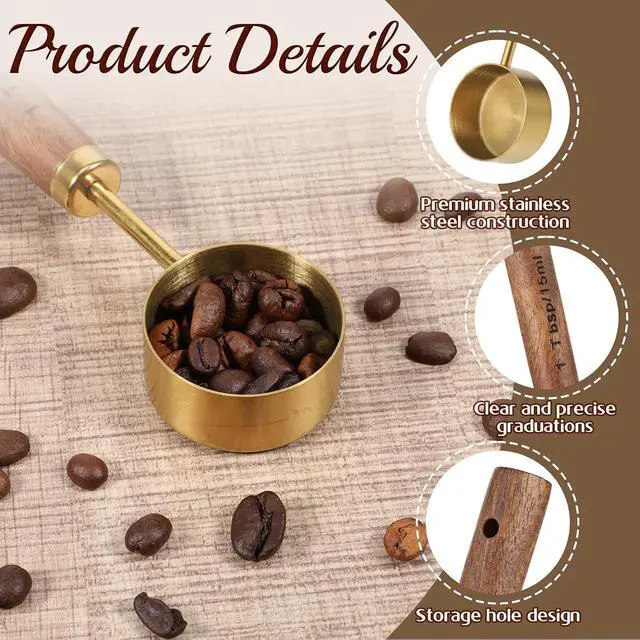 Alt view image 3 of 7 - Stainless Steel Wood 1 Teaspoon Scoop, 1 Tablespoon Coffee Scoop, Wood Long Handle Coffee-Bean Scoops, Measuring Scoops for Coffee, Tea, Spices (15ML, 6 Inch)