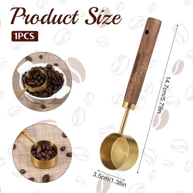 Alt view image 2 of 7 - Stainless Steel Wood 1 Teaspoon Scoop, 1 Tablespoon Coffee Scoop, Wood Long Handle Coffee-Bean Scoops, Measuring Scoops for Coffee, Tea, Spices (15ML, 6 Inch)