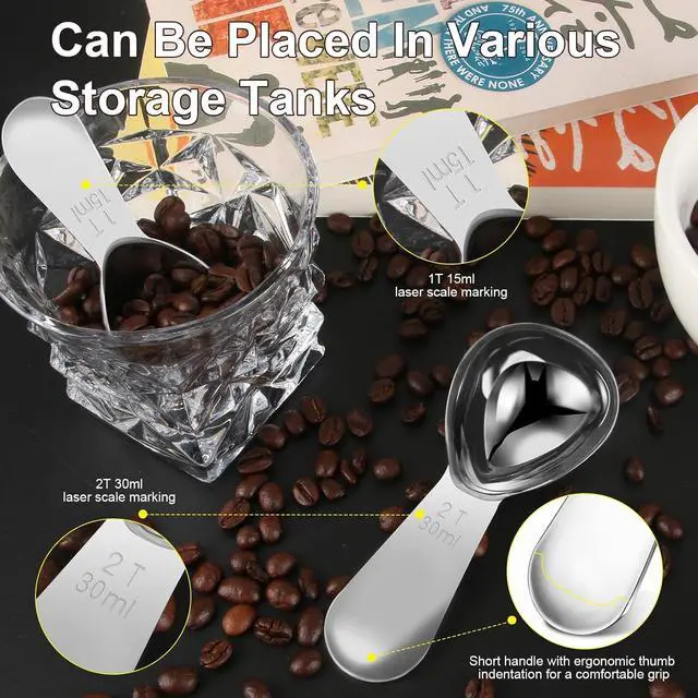 Alt view image 3 of 7 - Safring Coffee Scoop Set, Tablespoon Scoop 2 Pc Set (1 Tbsp & 2 Tbsp), Stainless Steel Measuring Spoons for Ground Coffee with Short Handles, for Tea, Sugar, or Flour
