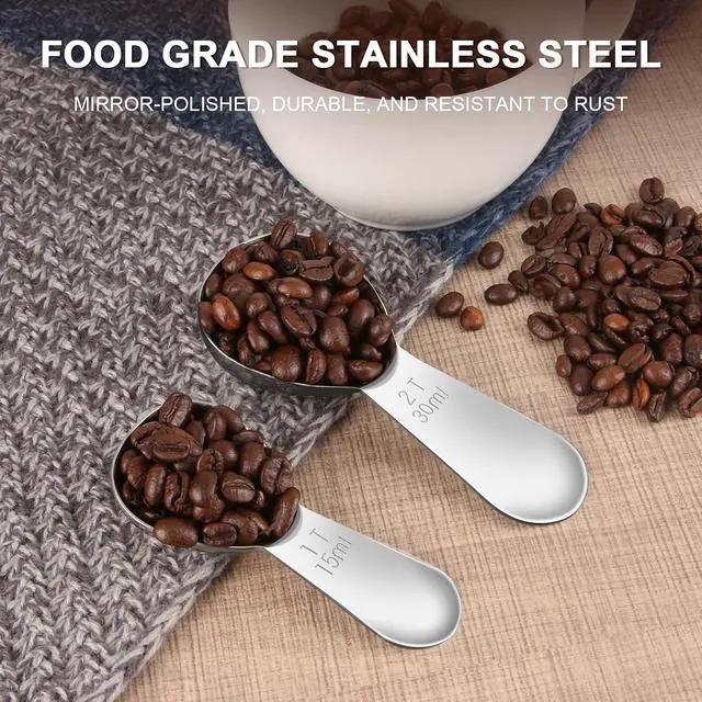 Alt view image 4 of 7 - Safring Coffee Scoop Set, Tablespoon Scoop 2 Pc Set (1 Tbsp & 2 Tbsp), Stainless Steel Measuring Spoons for Ground Coffee with Short Handles, for Tea, Sugar, or Flour
