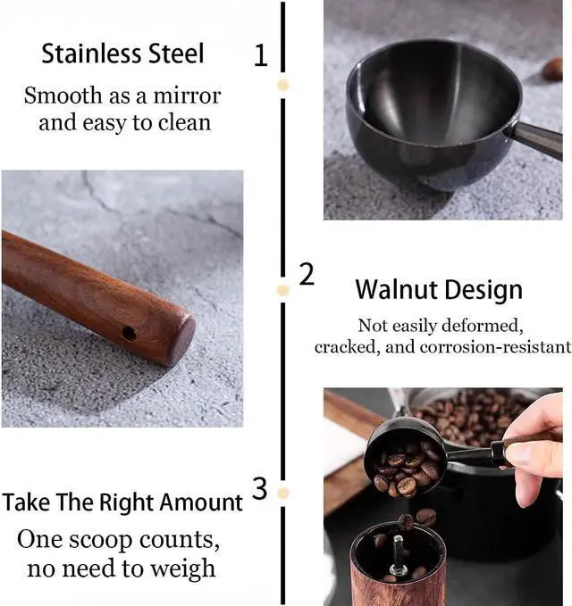 Alt view image 3 of 7 - 2 PCS Coffee Scoop Vintage Coffee Measuring Spoon Retro Stainless Steel Coffee Spoon Long Wooden Handle Coffee Scoop Kitchen Utensil for Scooping, Measuring & Serving Perfect for Coffee Tea, and More