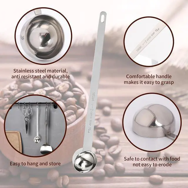 Alt view image 3 of 7 - 1 Tablespoon Coffee Scoop Stainless Steel Long Handle Measuring Spoon 1 tbsp Measuring spoon 15 ml Coffee Scoop 1 tablespoon Scoop for Ground Coffee