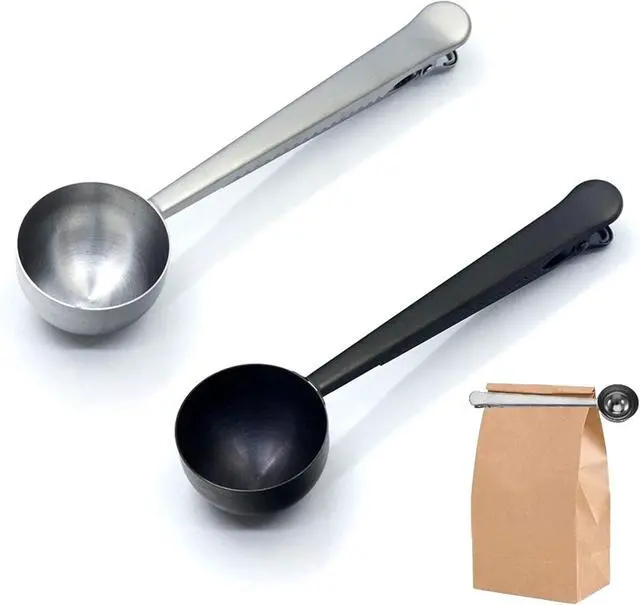 Main image of Coffee Scoop,Stainless Steel Coffee Scoop Clip,Coffee Spoon Measuring,for Ground Coffee and Beans,Set of 2(15ml/Black+30ml/Silver).