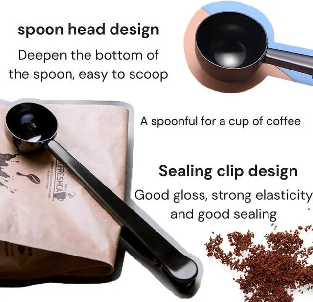 Alt view image 3 of 7 - Coffee Scoop,Stainless Steel Coffee Scoop Clip,Coffee Spoon Measuring,for Ground Coffee and Beans,Set of 2(15ml/Black+30ml/Silver).
