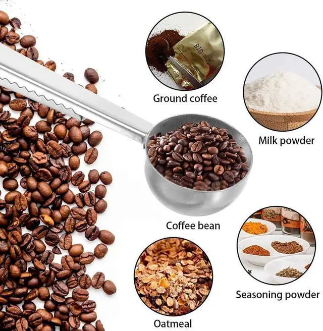 Alt view image 4 of 7 - Coffee Scoop,Stainless Steel Coffee Scoop Clip,Coffee Spoon Measuring,for Ground Coffee and Beans,Set of 2(15ml/Black+30ml/Silver).