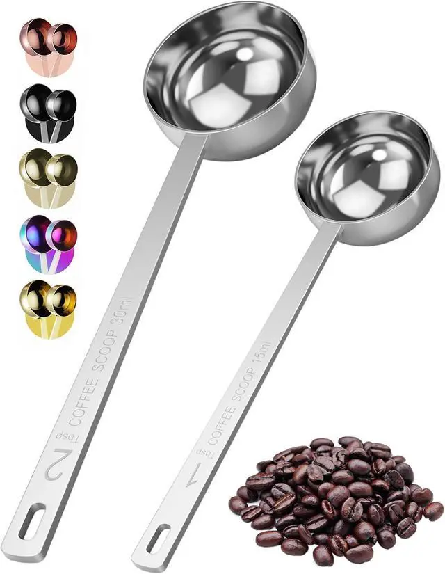Main image of Orblue Premium Coffee Scoop Set - 1 Tbsp (15ml) & 2 Tbsp (30ml) Measuring Tablespoon - Stainless Steel Coffee Measuring Spoon and Scooper with Long Handles - Pack of 2