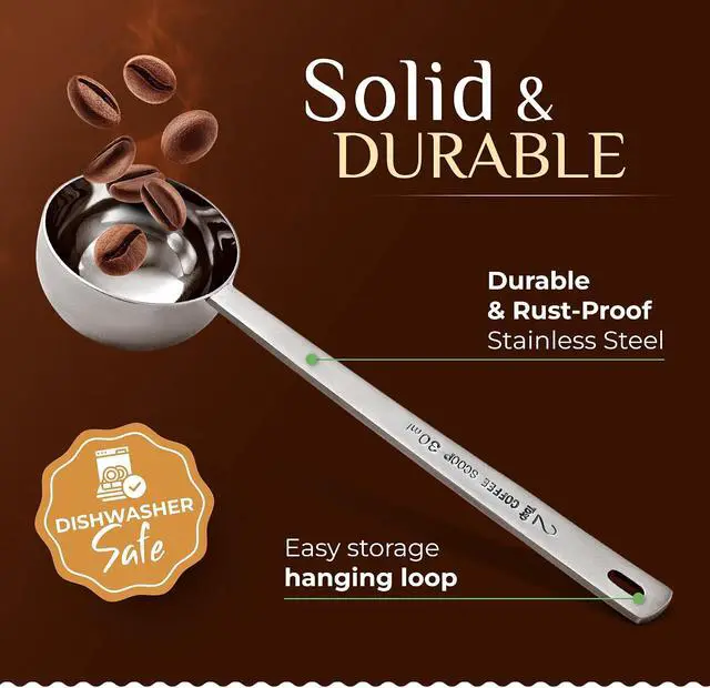 Alt view image 2 of 7 - Orblue Premium Coffee Scoop Set - 1 Tbsp (15ml) & 2 Tbsp (30ml) Measuring Tablespoon - Stainless Steel Coffee Measuring Spoon and Scooper with Long Handles - Pack of 2