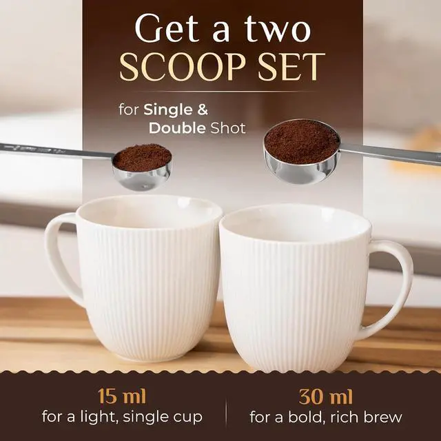 Alt view image 3 of 7 - Orblue Premium Coffee Scoop Set - 1 Tbsp (15ml) & 2 Tbsp (30ml) Measuring Tablespoon - Stainless Steel Coffee Measuring Spoon and Scooper with Long Handles - Pack of 2