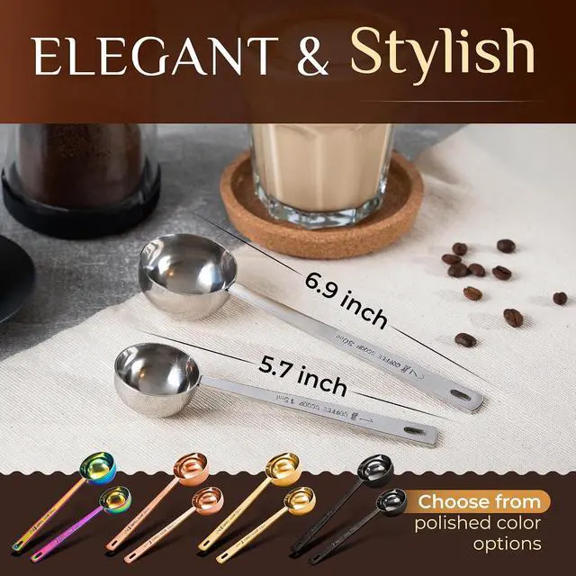 Alt view image 6 of 7 - Orblue Premium Coffee Scoop Set - 1 Tbsp (15ml) & 2 Tbsp (30ml) Measuring Tablespoon - Stainless Steel Coffee Measuring Spoon and Scooper with Long Handles - Pack of 2
