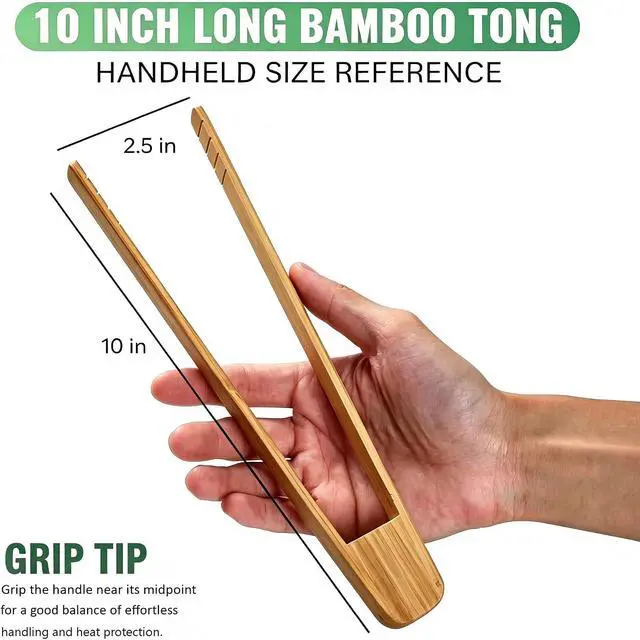Alt view image 2 of 7 - 2-Pack 10 Inch Springless Natural Bamboo Food Tongs for Kitchen Cooking and BBQ Grilling