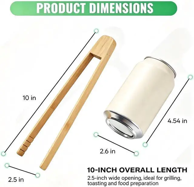 Alt view image 3 of 7 - 2-Pack 10 Inch Springless Natural Bamboo Food Tongs for Kitchen Cooking and BBQ Grilling
