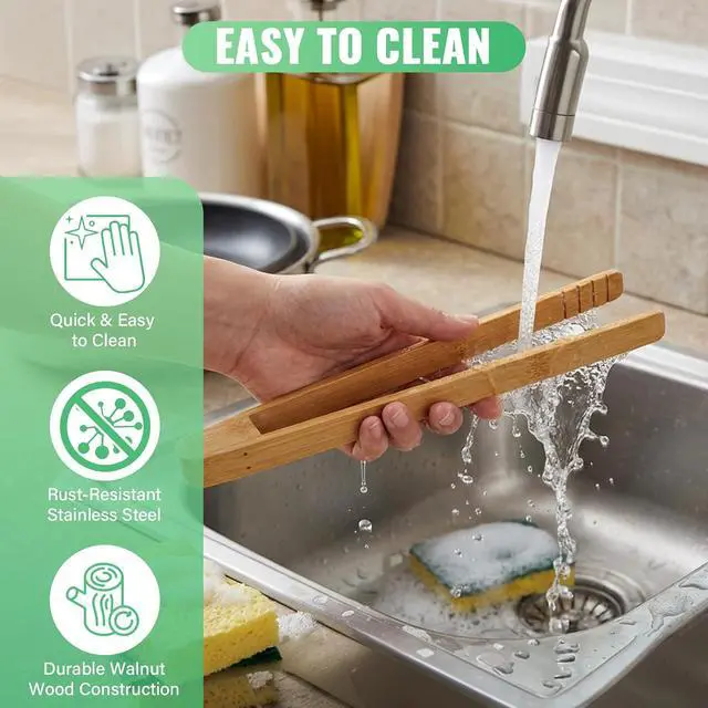 Alt view image 7 of 7 - 2-Pack 10 Inch Springless Natural Bamboo Food Tongs for Kitchen Cooking and BBQ Grilling