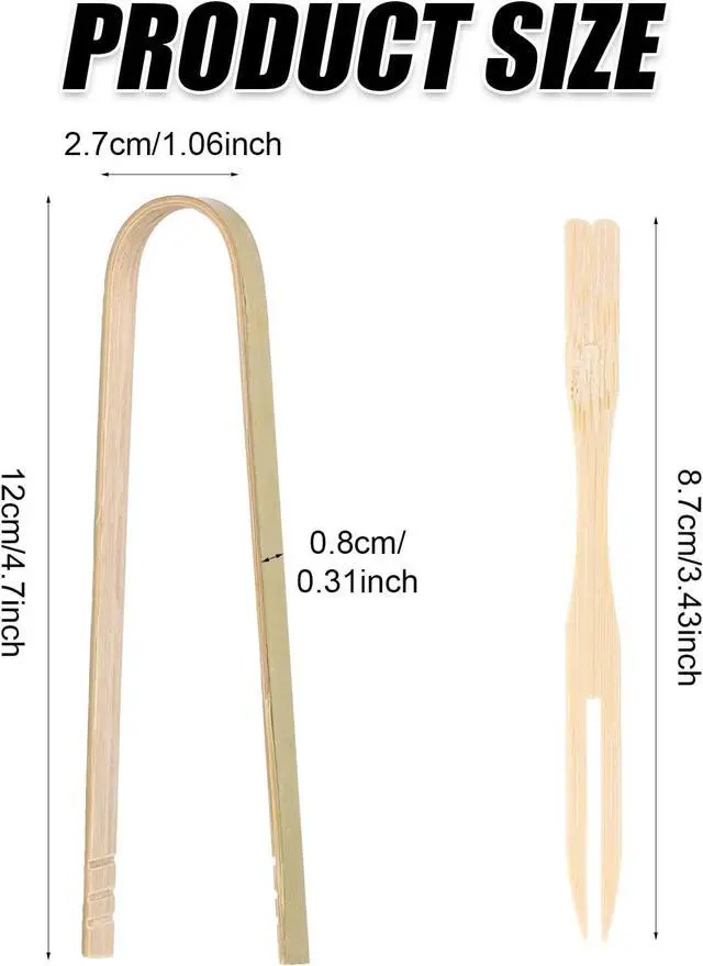 Alt view image 2 of 6 - 20pcs Small Disposable Bamboo Tongs & 200pcs Mini Forks for Appetizers