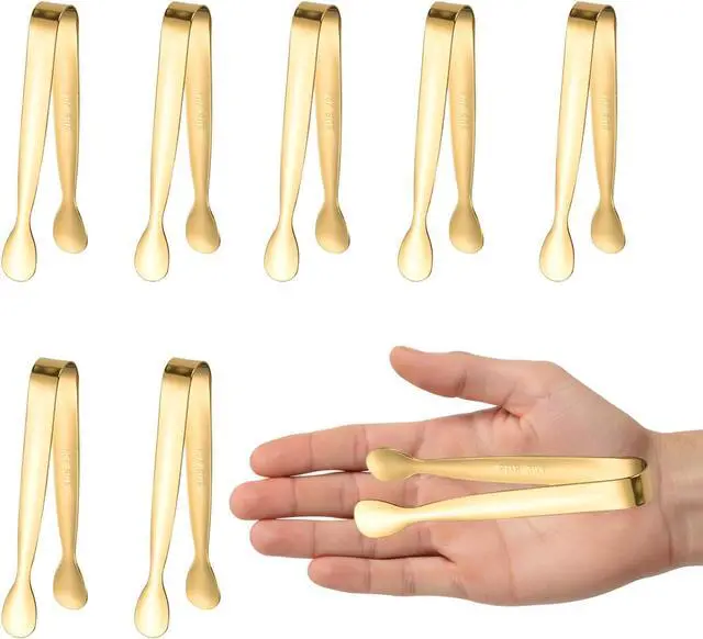 Main image of 8PCS Gold Mini Metal Tongs,4.3"/11cm,Stainless Steel 304,for Ice Cube,Sugar