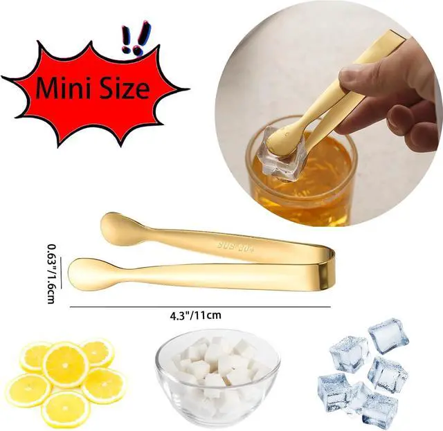 Alt view image 2 of 6 - 8PCS Gold Mini Metal Tongs,4.3"/11cm,Stainless Steel 304,for Ice Cube,Sugar