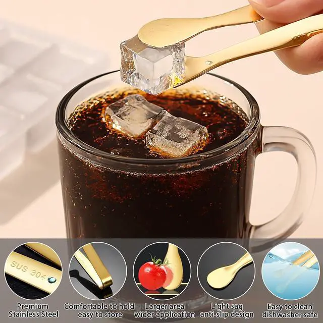 Alt view image 3 of 6 - 8PCS Gold Mini Metal Tongs,4.3"/11cm,Stainless Steel 304,for Ice Cube,Sugar