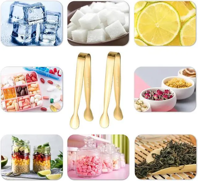 Alt view image 4 of 6 - 8PCS Gold Mini Metal Tongs,4.3"/11cm,Stainless Steel 304,for Ice Cube,Sugar