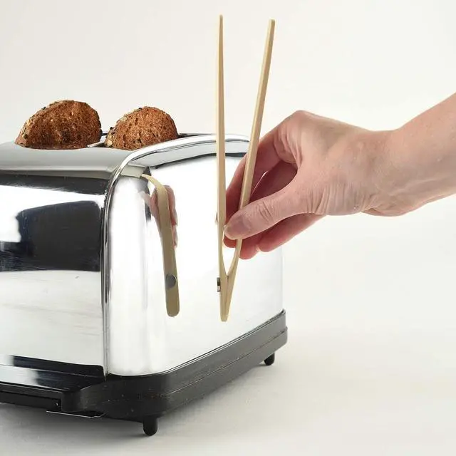 Alt view image 2 of 4 - Norpro 1982 8" Bamboo 8" Toaster Tongs with Magnet, One Size
