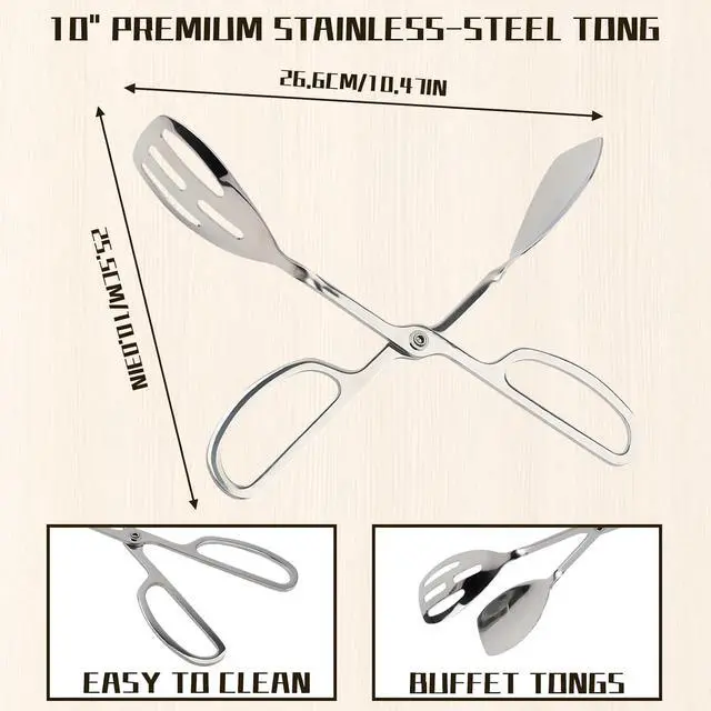 Alt view image 2 of 5 - 10-Inch Salad Tongs for Serving, Scissor Style Kitchen Tongs for Cooking