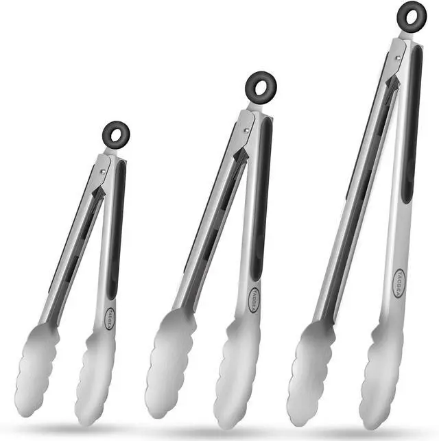 Main image of TACGEA Stainless Steel Kitchen Tongs, Silicone Non-slip Grip, Locking Grilling Food Tongs Set of 3-7inch, 9inch and 12inch
