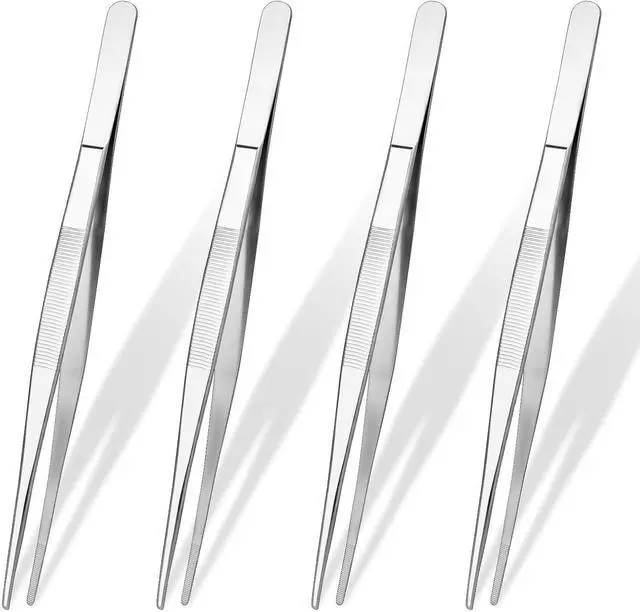 Main image of 4 PCS Bar Tweezers Long Cooking Tweezers Garnish Tongs Kitchen Tweezers for Cooking Metal Tongs Reptile Feeding Tongs, Kitchen Tongs for Cooking Korean Barbecue Tongs for Cocktail Cooking 8 Inch