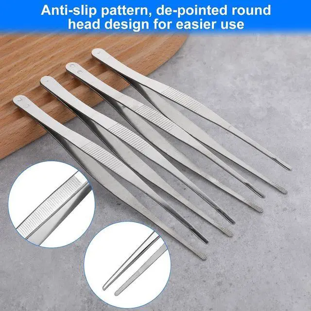 Alt view image 2 of 6 - 4 PCS Bar Tweezers Long Cooking Tweezers Garnish Tongs Kitchen Tweezers for Cooking Metal Tongs Reptile Feeding Tongs, Kitchen Tongs for Cooking Korean Barbecue Tongs for Cocktail Cooking 8 Inch