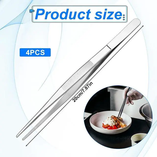 Alt view image 3 of 6 - 4 PCS Bar Tweezers Long Cooking Tweezers Garnish Tongs Kitchen Tweezers for Cooking Metal Tongs Reptile Feeding Tongs, Kitchen Tongs for Cooking Korean Barbecue Tongs for Cocktail Cooking 8 Inch