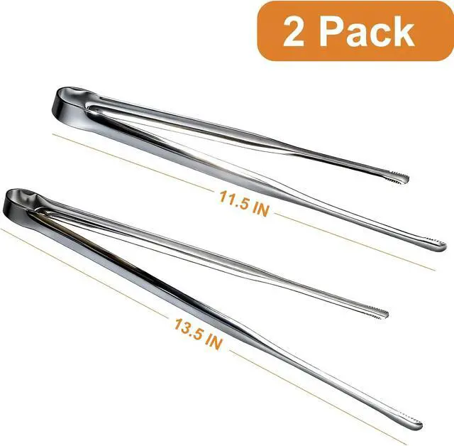 Alt view image 2 of 7 - Stainless Steel Kitchen Tongs 2 Set, Non-Slip Serrated Tips, One-Piece Metal Cooking Tongs for Grilling, Plating, BBQ & Baking (11.5 & 13.5)