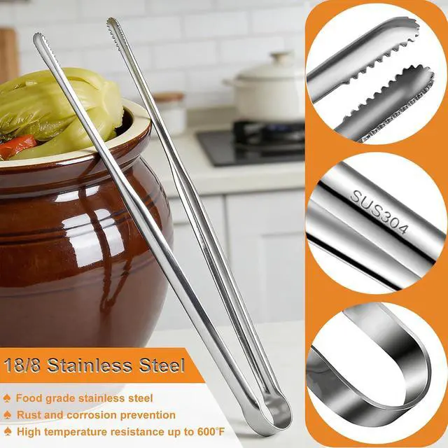 Alt view image 3 of 7 - Stainless Steel Kitchen Tongs 2 Set, Non-Slip Serrated Tips, One-Piece Metal Cooking Tongs for Grilling, Plating, BBQ & Baking (11.5 & 13.5)