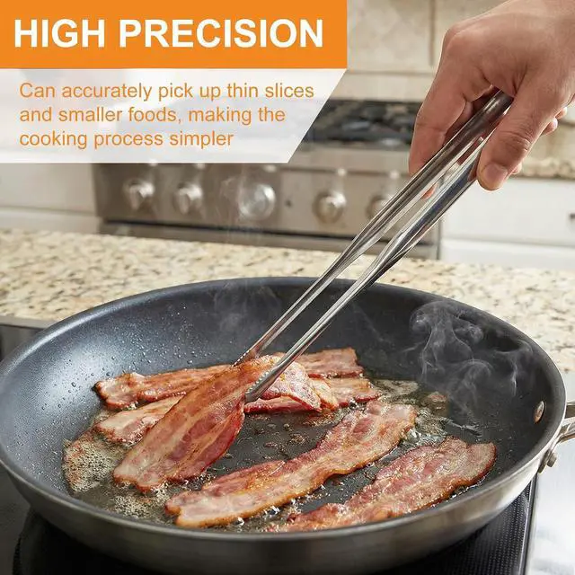 Alt view image 4 of 7 - Stainless Steel Kitchen Tongs 2 Set, Non-Slip Serrated Tips, One-Piece Metal Cooking Tongs for Grilling, Plating, BBQ & Baking (11.5 & 13.5)