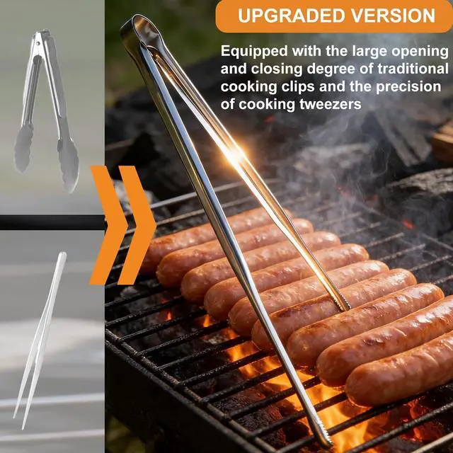Alt view image 5 of 7 - Stainless Steel Kitchen Tongs 2 Set, Non-Slip Serrated Tips, One-Piece Metal Cooking Tongs for Grilling, Plating, BBQ & Baking (11.5 & 13.5)
