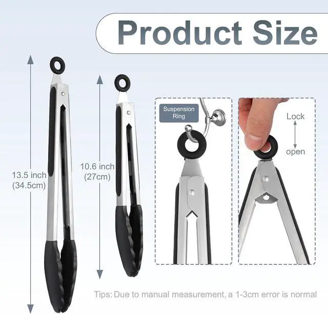 Alt view image 2 of 7 - 2 Pack Black Premium Stainless Steel Heat Resistant Kitchen Tongs for cooking,set of 9" and 12",Non Scratch Silicone cooking Tong Tip for Cooking Pans,Strong Grip BBQ tongs for Grabbing Hot Food